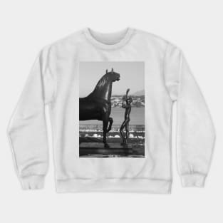 "L'homme et le cheval" - a statue by Schwarz. Parc Mon-Repos, Geneva, Switzerland Crewneck Sweatshirt